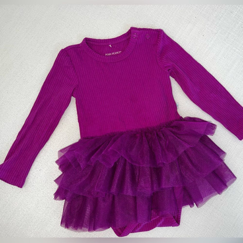 POSH PEANUT PLUM RIBBED TUTU BODYSUIT DRESS 6/12M